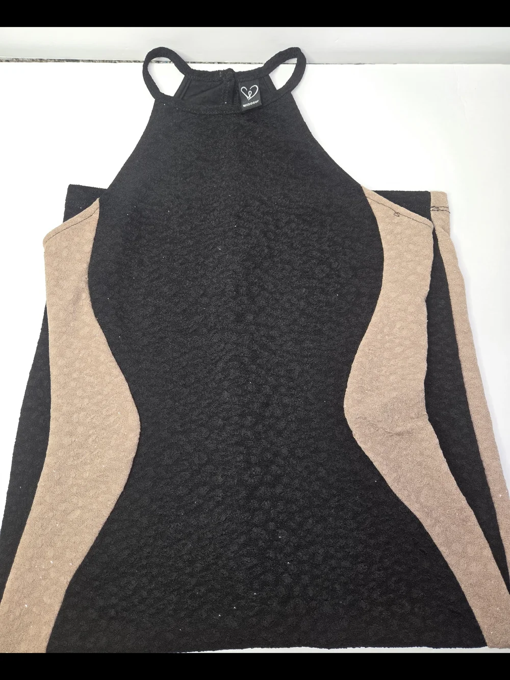 Windsor Black and Beige Halter Bodycon Midi Dress - Picture 2 of 5